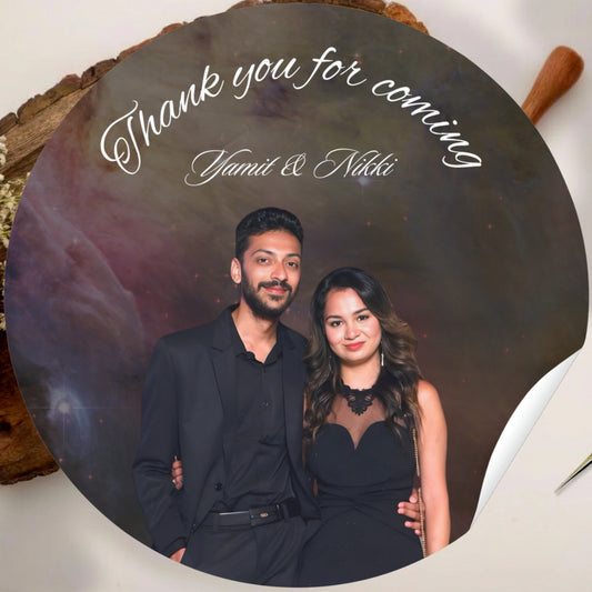 Personalized Black Wedding Thank You Stickers with Couple Picture