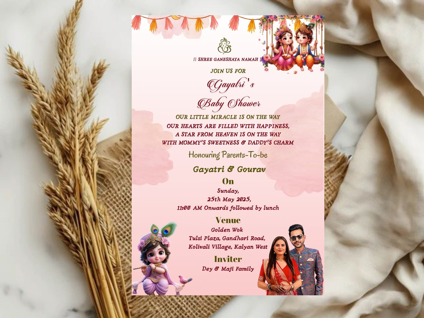 Little Krishna Theme Baby Shower Card | Cute & Traditional Invitation