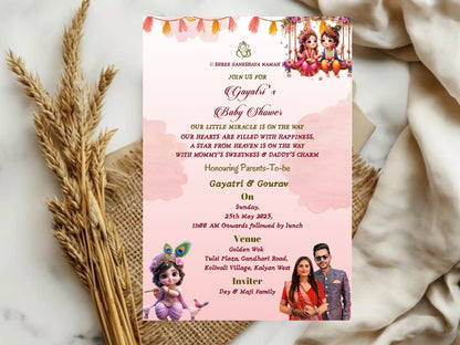 Little Krishna Theme Baby Shower Card | Cute & Traditional Invitation