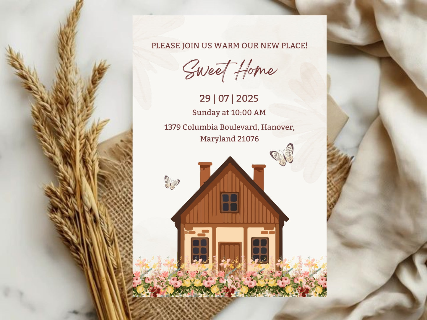 Watercolor Housewarming Card – Elegant New Home Greeting Card – Printable Template