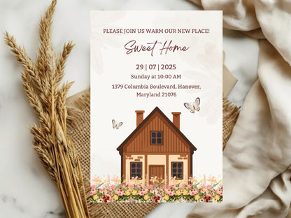 Watercolor Housewarming Card – Elegant New Home Greeting Card – Printable Template