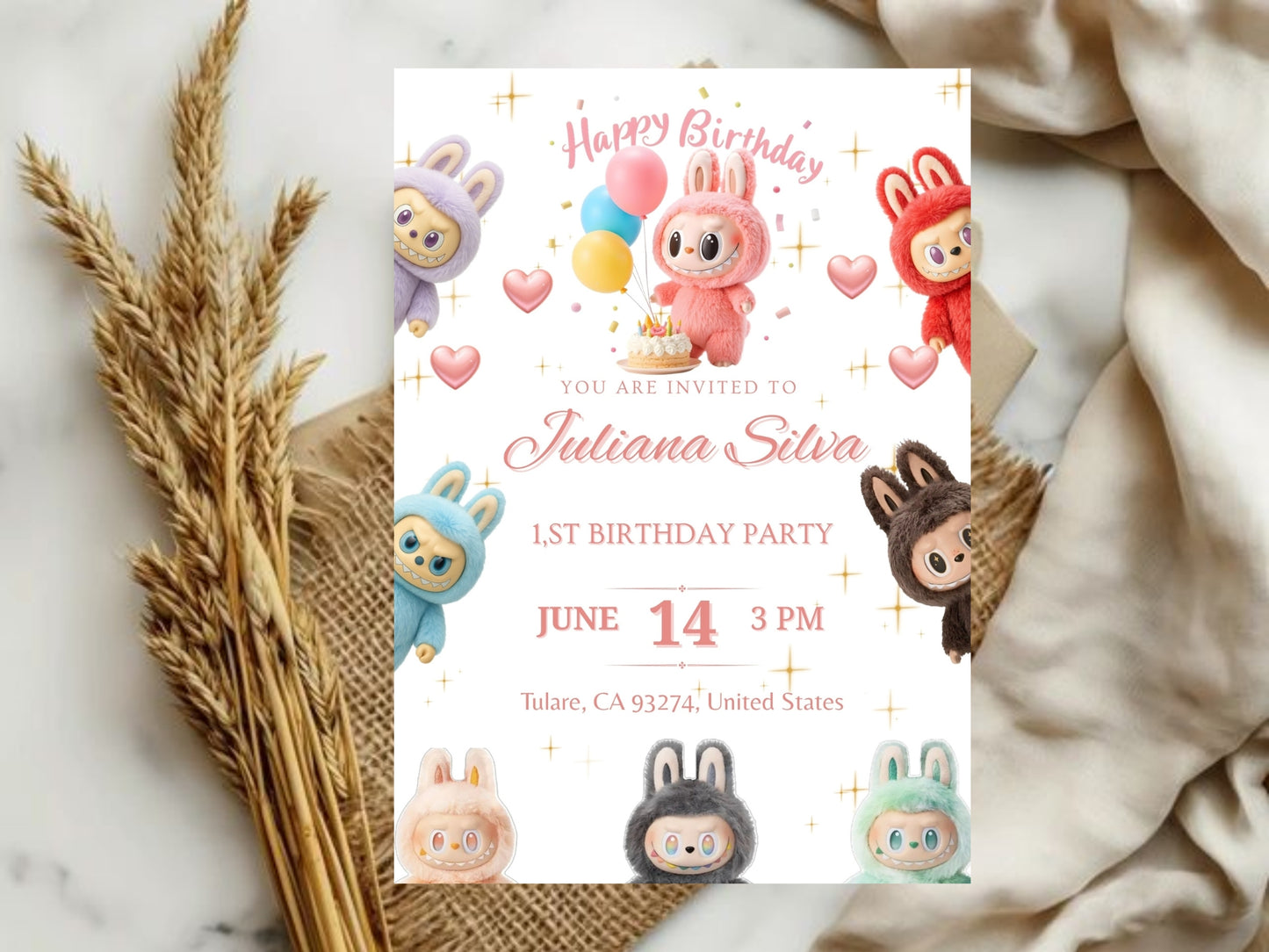 Labubu Theme Birthday Invitation Card – Cute & Playful Party Invite
