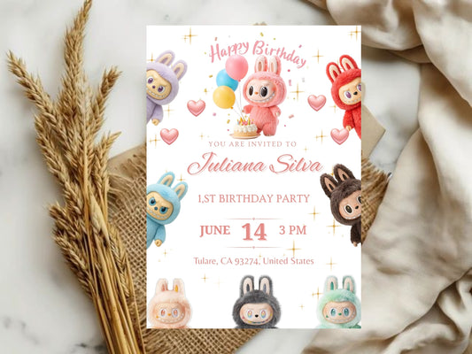 Labubu Theme Birthday Invitation Card – Cute & Playful Party Invite