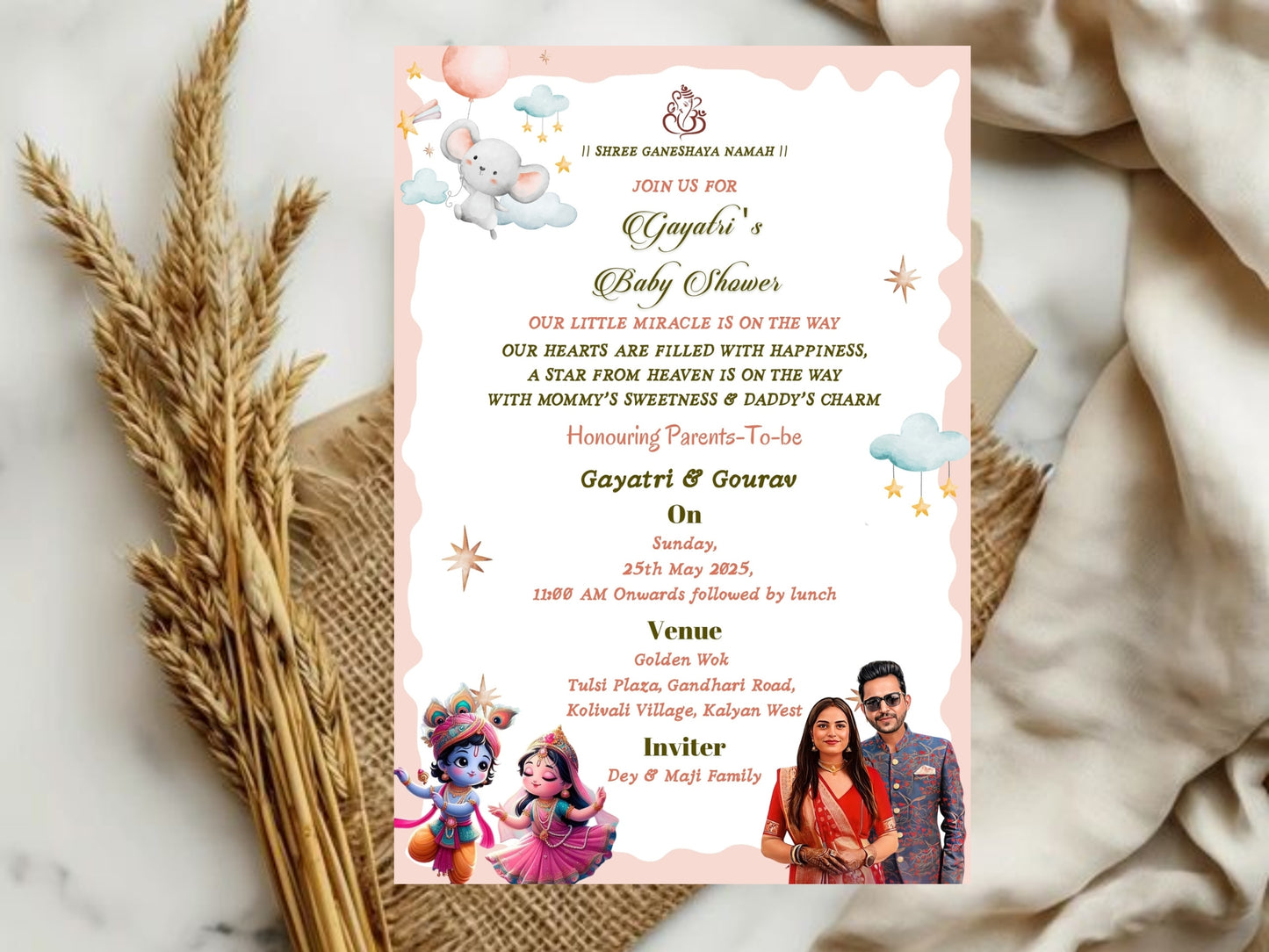 Krishna Theme Baby Shower Invitation – Cute Hindu Baby Shower Card – Printable Template