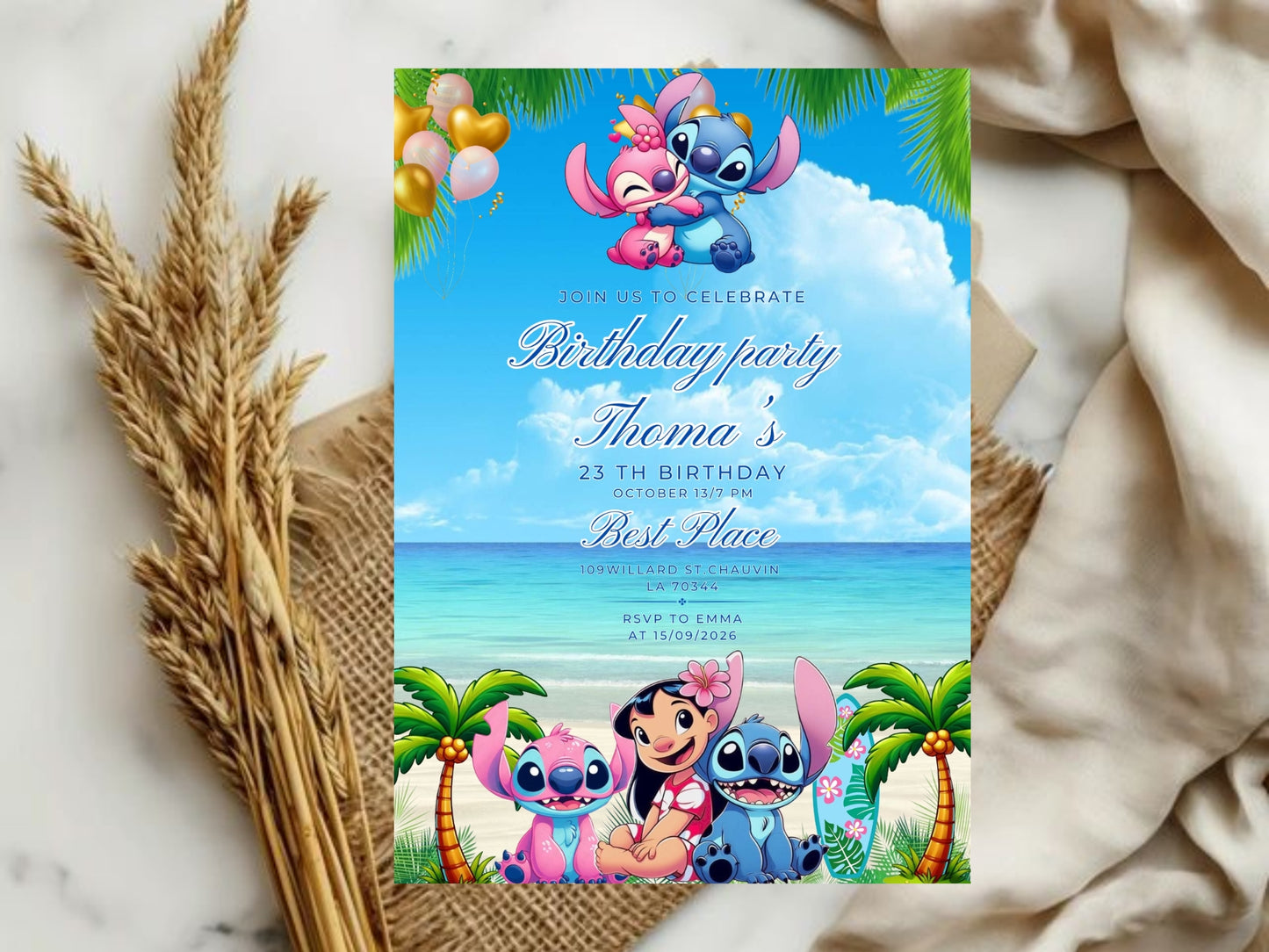 Beach Theme Birthday Invitation Card – Editable Printable Summer Beach Party Invite – Tropical Birthday Invitation