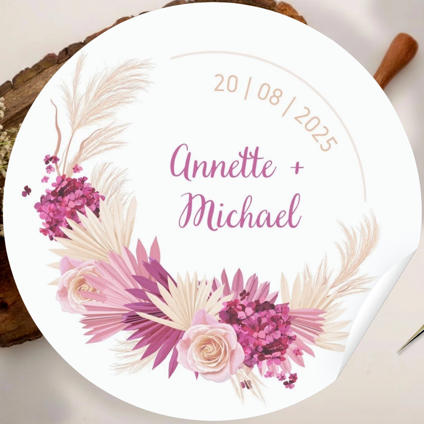 Floral Simple Sticker Design | Minimal Botanical Logo Sticker | Elegant Wedding Favor & Small Business Packaging Label