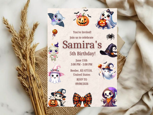 Cute Horror Theme Birthday Invitation Card – Spooky & Fun Party Invite