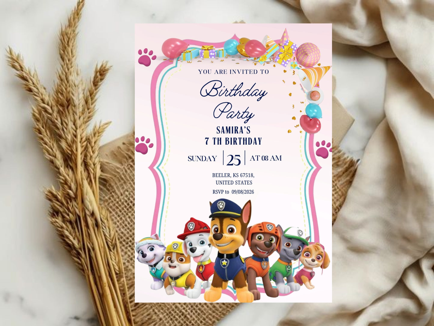 Cute Dog  Theme Birthday Invitation Card - Digital Birthday Invitation