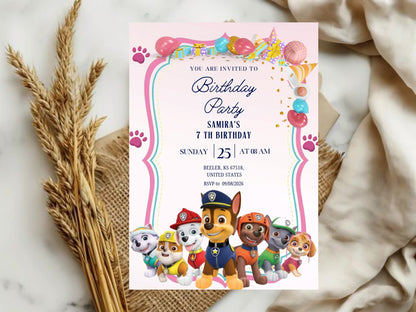 Cute Dog  Theme Birthday Invitation Card - Digital Birthday Invitation