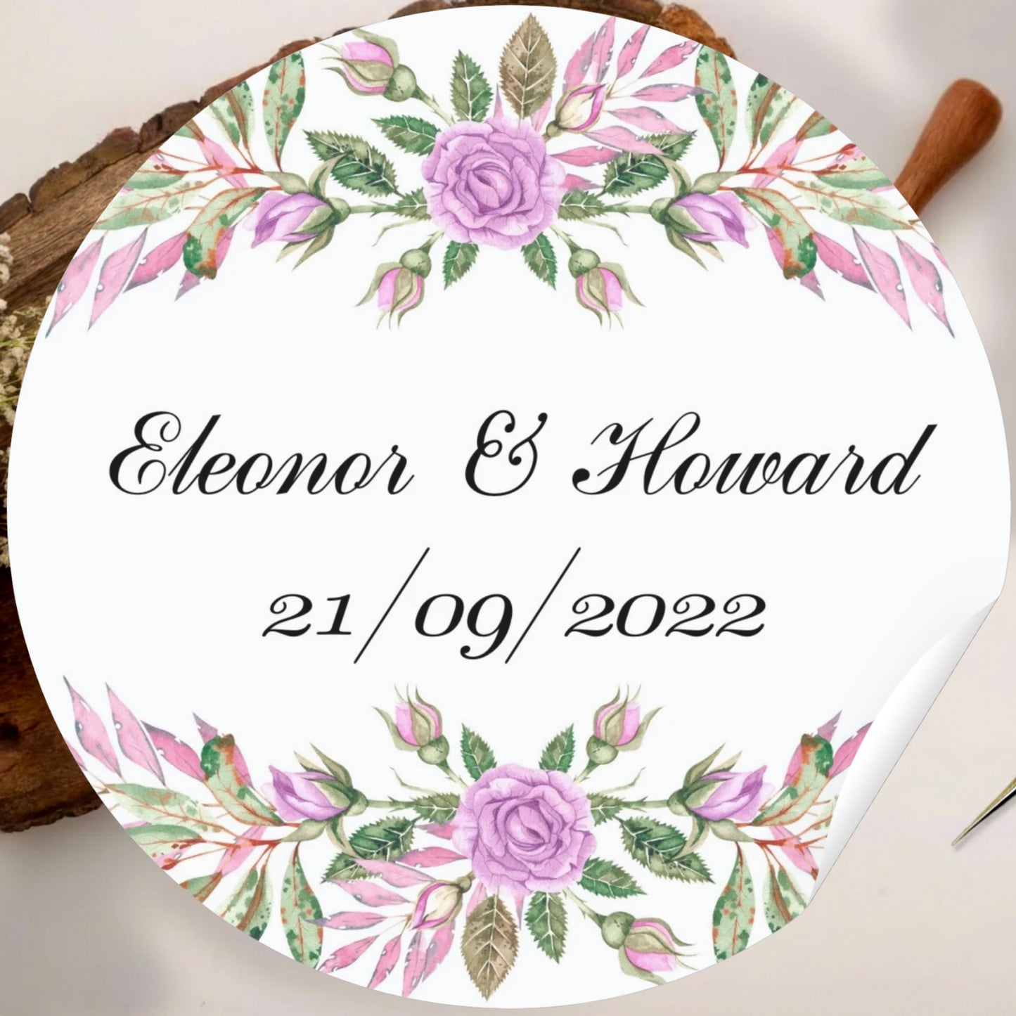 Floral Simple Sticker Design | Minimal Botanical Logo Sticker | Elegant Wedding Favor & Business Packaging Label