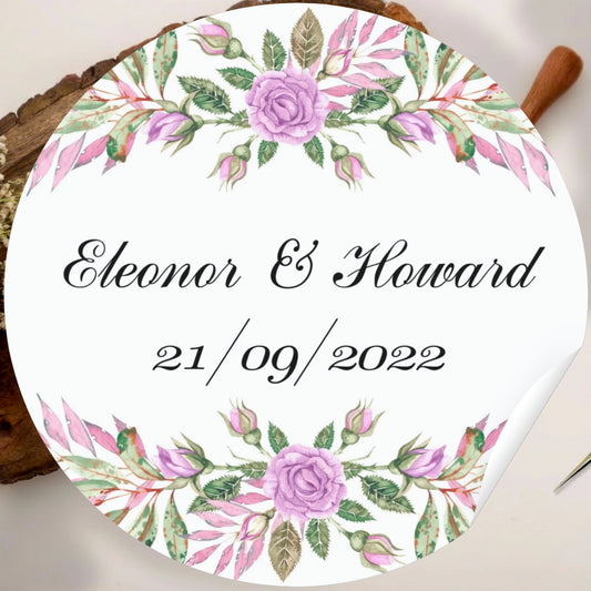Floral Simple Sticker Design | Minimal Botanical Logo Sticker | Elegant Wedding Favor & Business Packaging Label