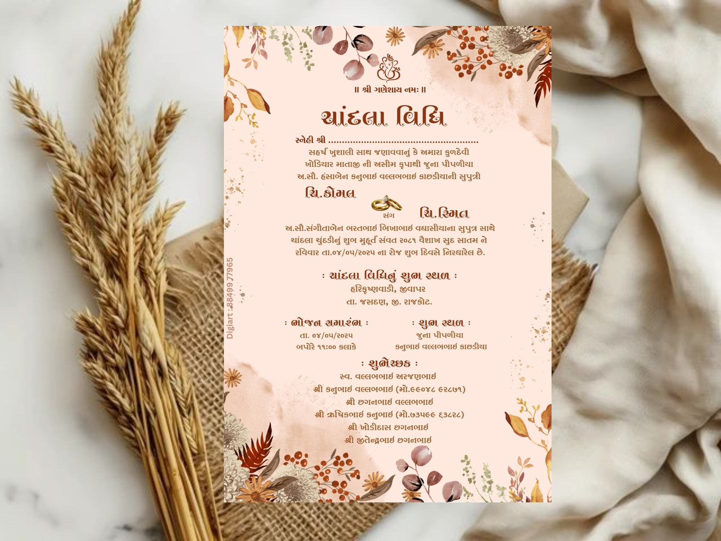 Elegant Floral Theme Chandla Vidhi Card Design in English | Premium Wedding Invitation