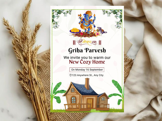 Simple and Elegant Vastu Pujan Card – Minimal Invitation Design