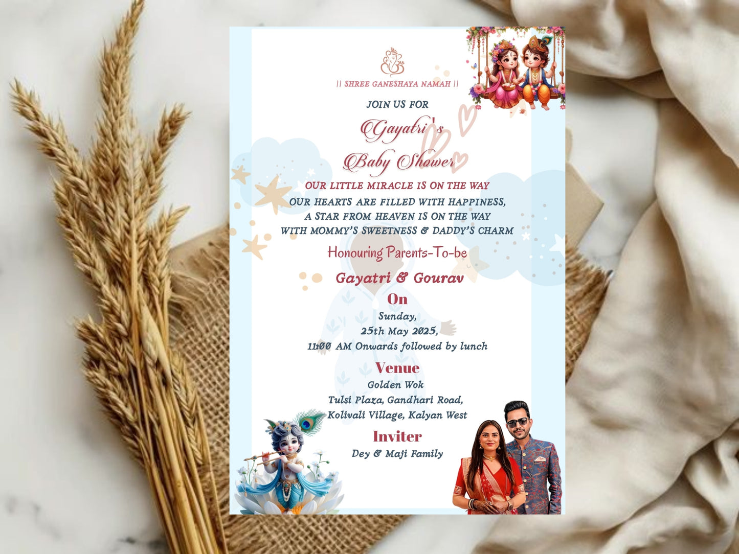 Cute Krishna Theme Baby Shower Card | Traditional & Adorable Invitation