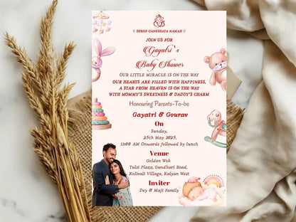 Simple Cute Baby Shower Invitation – Minimal Adorable Baby Shower Card – Printable Template