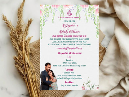 Floral Elegant Housewarming/Baby Shower Card – Sophisticated Floral Invitation – Printable Template