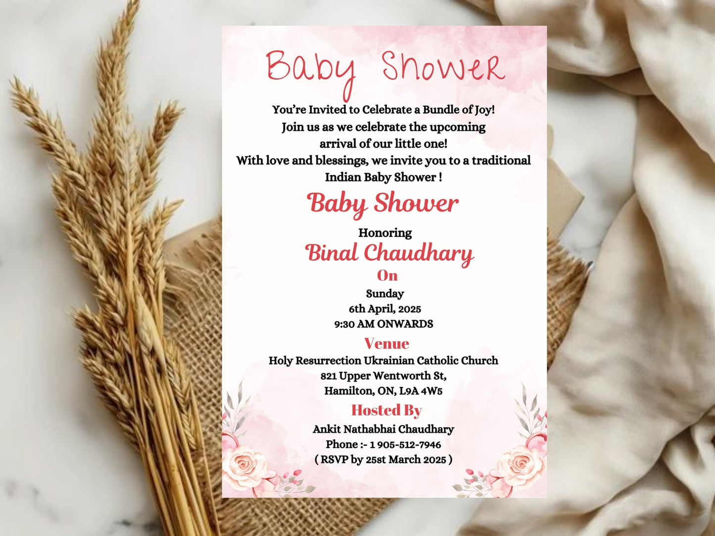 Floral Simple Baby Shower Invitation – Minimal Elegant Baby Shower Card – Printable Template