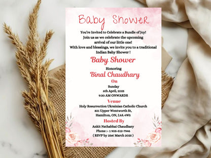 Floral Simple Baby Shower Invitation – Minimal Elegant Baby Shower Card – Printable Template