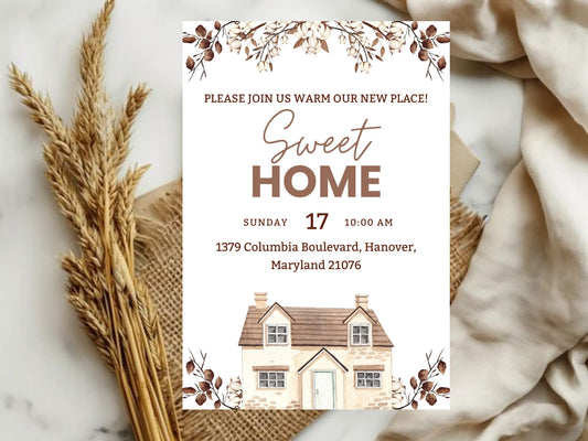 Elegant Floral Housewarming Card – Sophisticated New Home Invitation – Printable Template