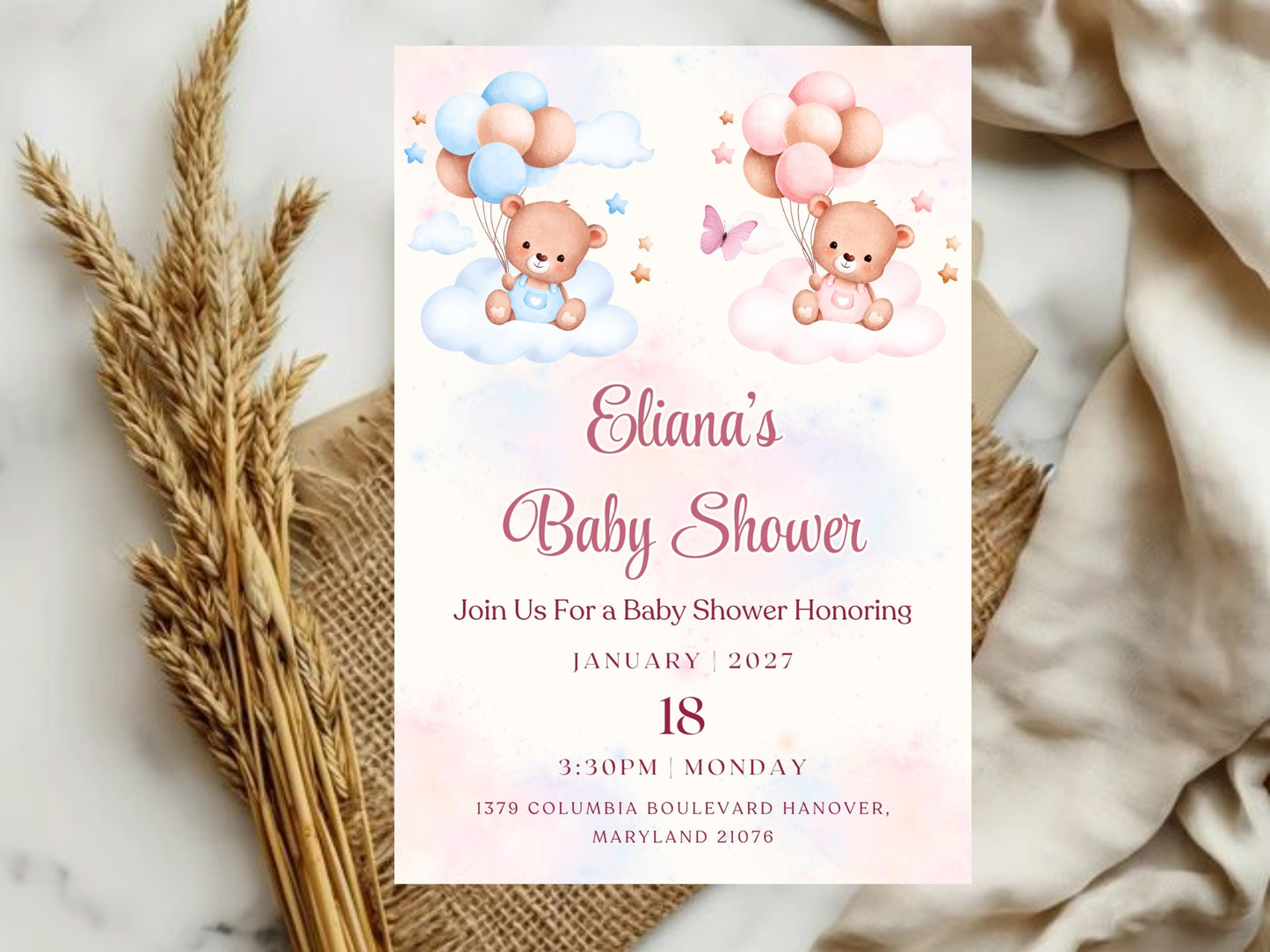 Cute Elegant Baby Shower Invitation – Soft Minimal Baby Shower Card – Printable Template