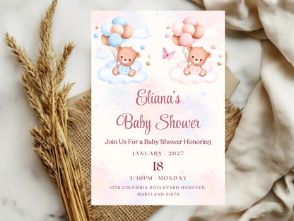 Cute Elegant Baby Shower Invitation – Soft Minimal Baby Shower Card – Printable Template