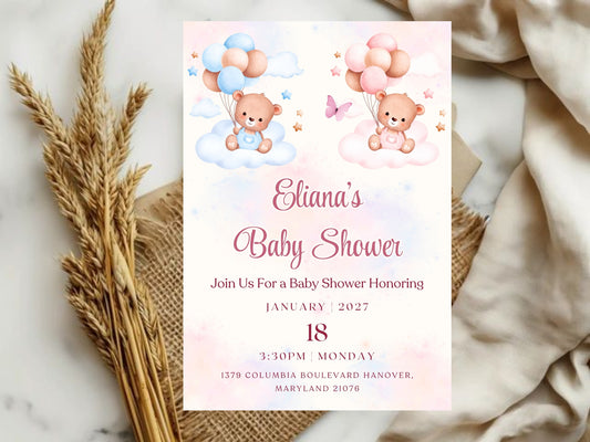 Cute Elegant Baby Shower Invitation – Soft Minimal Baby Shower Card – Printable Template