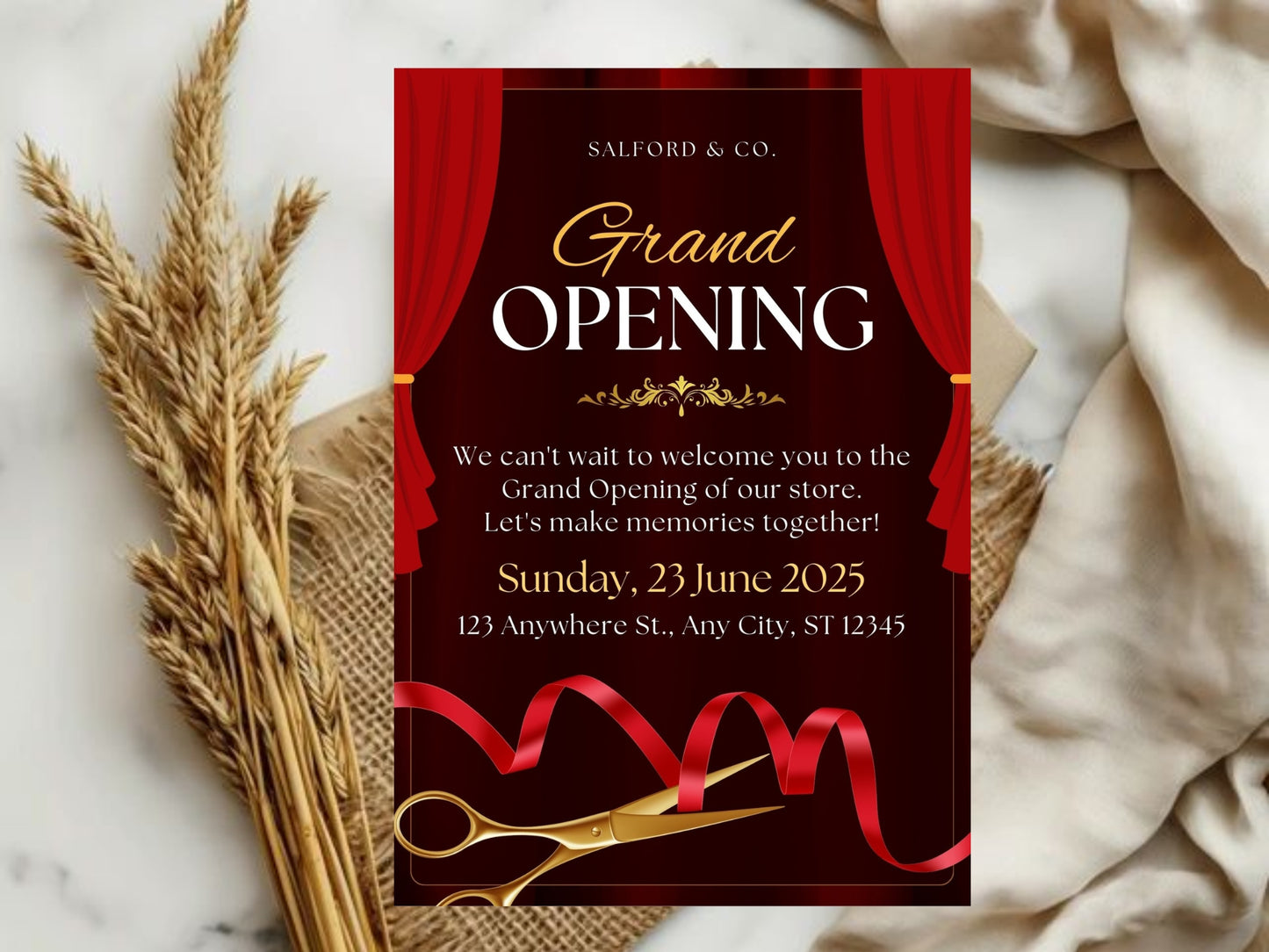 Elegant Minimal Grand Opening Card – Custom Design Upload & Premium Invitation Printing