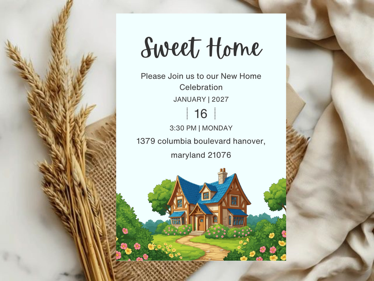 Nature Theme Housewarming Card – Botanical New Home Invitation – Printable Template