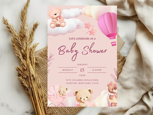 Pink Cute Baby Shower Card – Adorable Baby Girl Greeting Card