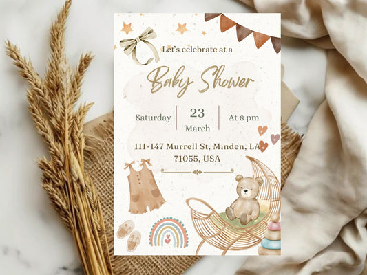 Minimalist Baby Shower Greeting Card – Elegant Neutral Baby Celebration Card