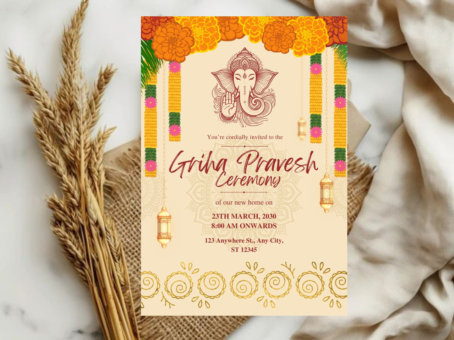 Simple Elegant Vastu Pujan Card – Minimal Invitation Design