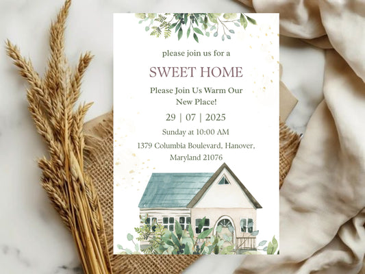 Elegant Floral Housewarming Card – Sophisticated New Home Invitation – Printable Template