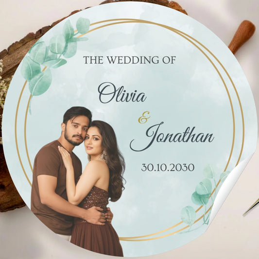 Personalized Wedding Sticker with Couple Photo by DigiArt Invitation