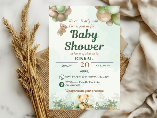 Cute Simple Teddy Bear Theme Baby Shower Card Design | Adorable Invitation