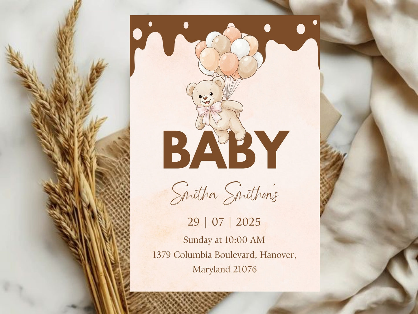 Chocolaty Theme Baby Shower Invitation – Sweet Brown Baby Shower Card – Printable Template