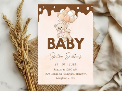 Chocolaty Theme Baby Shower Invitation – Sweet Brown Baby Shower Card – Printable Template