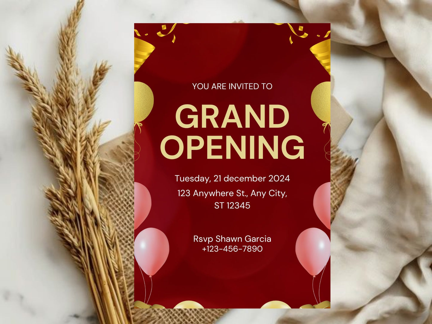 Minimal Elegant Theme Grand Opening Card Design Template | Modern Business Launch Invitation | Printable & Editable Card