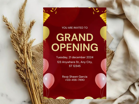 Minimal Elegant Theme Grand Opening Card Design Template | Modern Business Launch Invitation | Printable & Editable Card