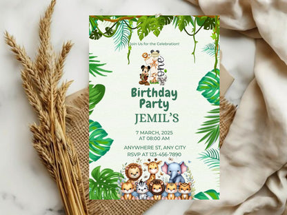 Animal Jungle Theme Birthday Invitation Card Design for Kids