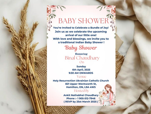 Simple Floral Baby Shower Invitation – Minimal Elegant Baby Shower Card – Printable Template