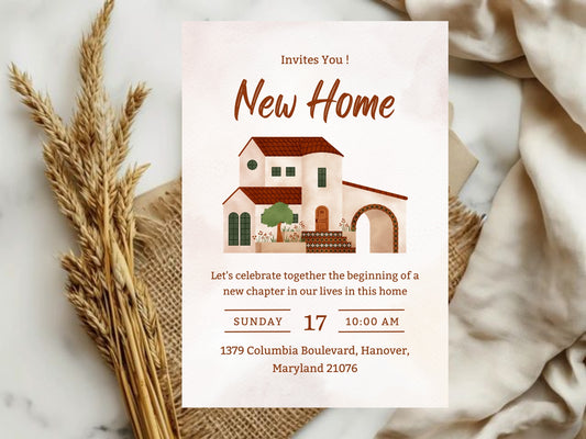 Red Theme Housewarming Card – Bold Elegant New Home Invitation – Printable Template