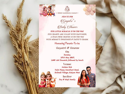 Cute Krishna Baby Shower Invitation – Adorable Lord Krishna Themed Baby Card – Printable Template