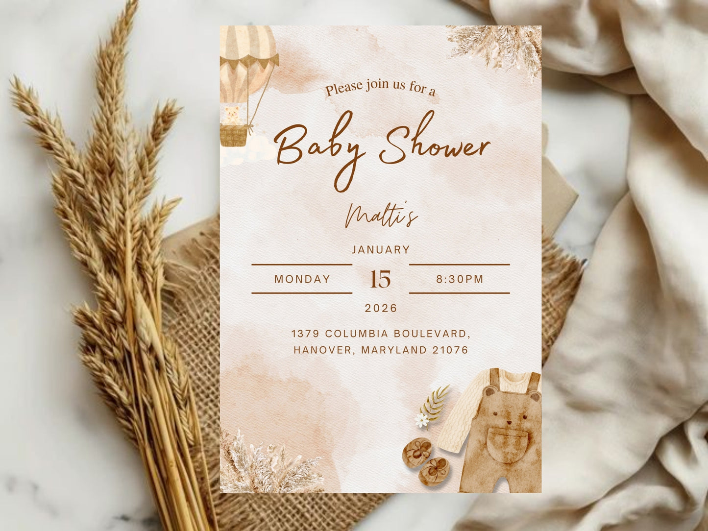 Simple Elegant Baby Shower Card Template – Minimal Neutral Baby Shower Invitation – Printable Digital Download