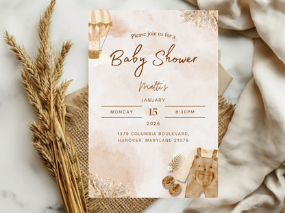 Simple Elegant Baby Shower Card Template – Minimal Neutral Baby Shower Invitation – Printable Digital Download