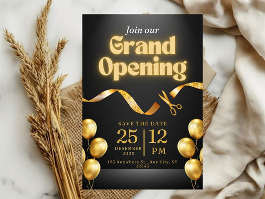 Dark Elegant Grand Opening Card Template | Luxury Black Modern Business Launch Invitation | Printable & Editable Design