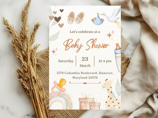 Creative & Elegant Pink Baby Shower Card – Modern Baby Girl Greeting Card