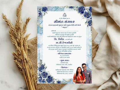 Cold Floral Baby Shower Invitation Card | Blue & Lavender Flower Baby Shower Invite | Editable Printable Digital Download