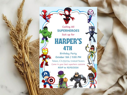 Cartoon Theme Birthday Invitation Card – Editable Printable Kids Cartoon Party Invite – Colorful Birthday Invitation