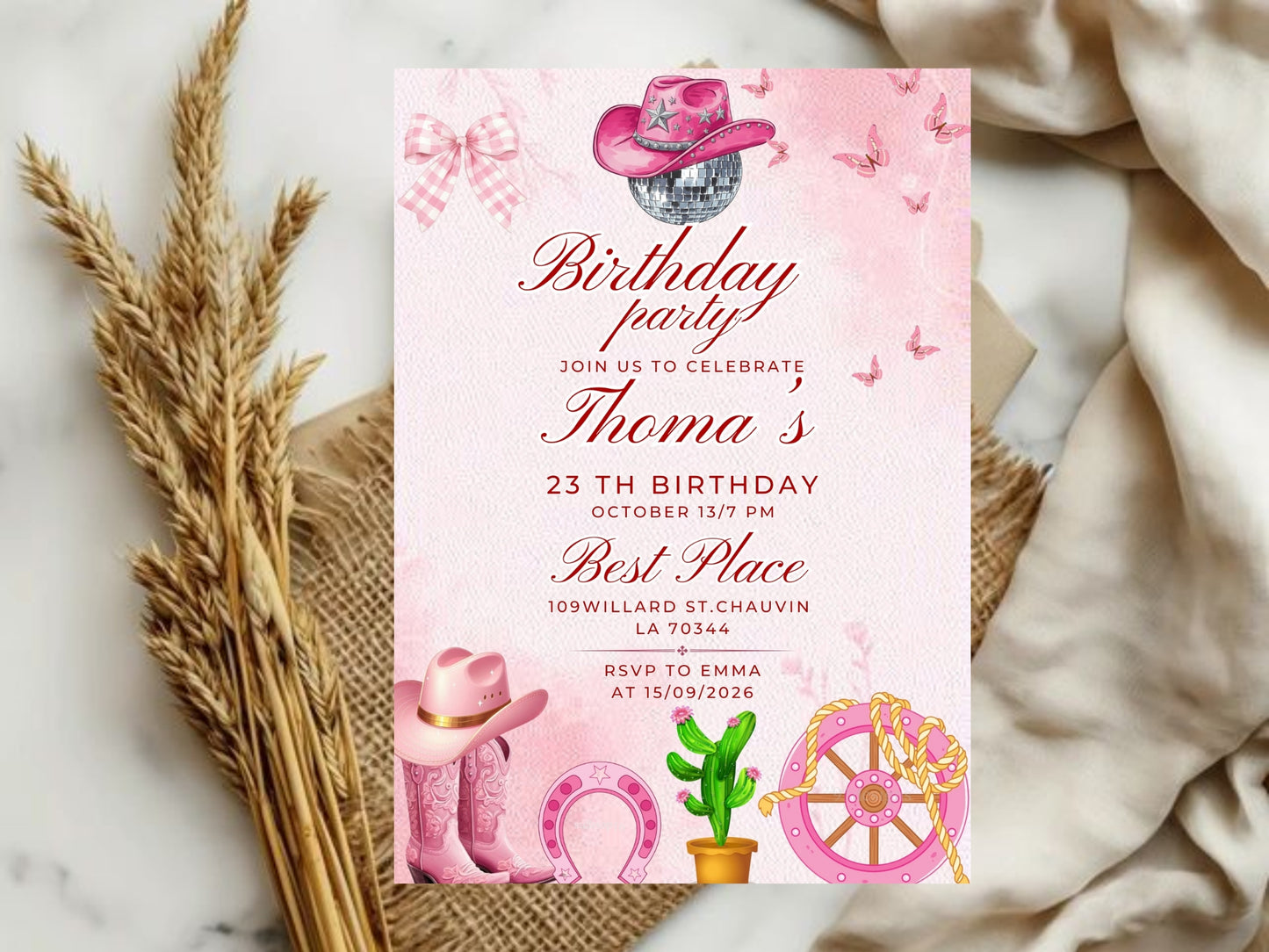 Pink Birthday Party Theme Invitation Card – Cute & Elegant Celebration Invite