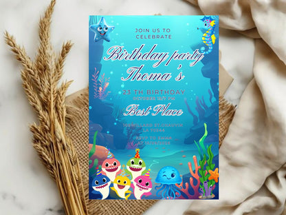 Underwater Theme Birthday Invitation - Ocean Party Kids Birthday Invite